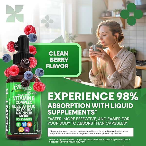 Vitamin B Complex Liquid Drops | Thiamine B1, B6, B2, B3, B4, B5, B7 B9, B12, Niacinamide, Paba, Choline Inositol Taurine Probiotics Beet Root Spirulina - Plant-B Vitamin Supplements by Clean Nutra - Image 7