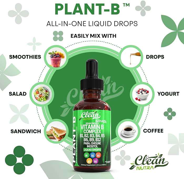 Vitamin B Complex Liquid Drops | Thiamine B1, B6, B2, B3, B4, B5, B7 B9, B12, Niacinamide, Paba, Choline Inositol Taurine Probiotics Beet Root Spirulina - Plant-B Vitamin Supplements by Clean Nutra - Image 8
