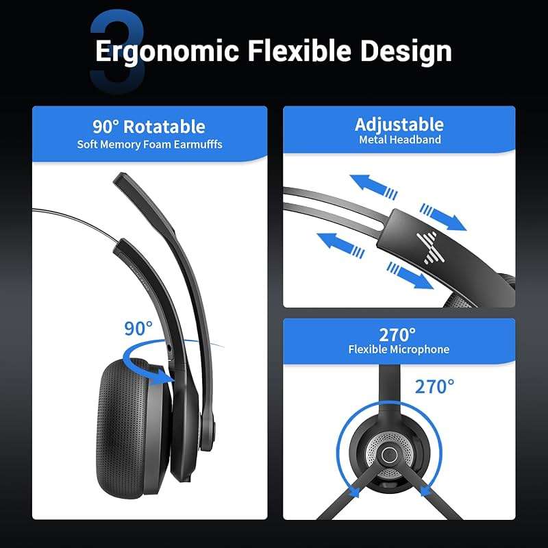 JIAMQISHI Bluetooth Headset - Wireless Headset with Noise Cancelling Microphone, V5.2 Computer Headphones with USB Dongle, Charging Base & Mic Mute for Work/Call Center/PC/Laptop/Online Class/Zoom - Image 7