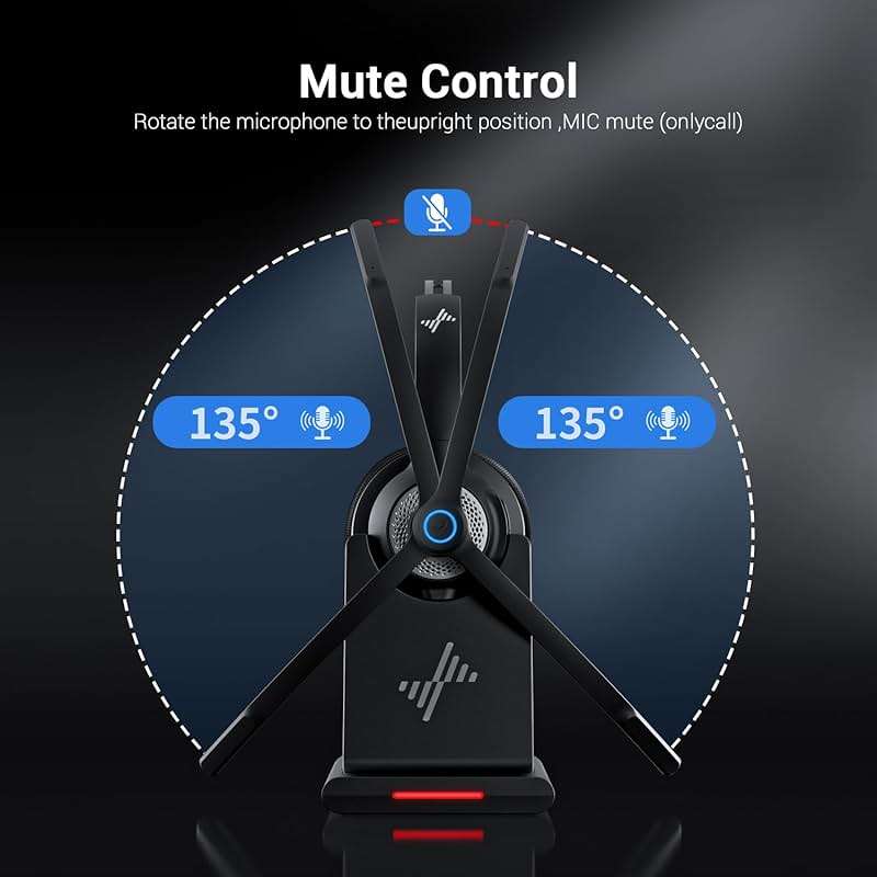 JIAMQISHI Bluetooth Headset - Wireless Headset with Noise Cancelling Microphone, V5.2 Computer Headphones with USB Dongle, Charging Base & Mic Mute for Work/Call Center/PC/Laptop/Online Class/Zoom - Image 8