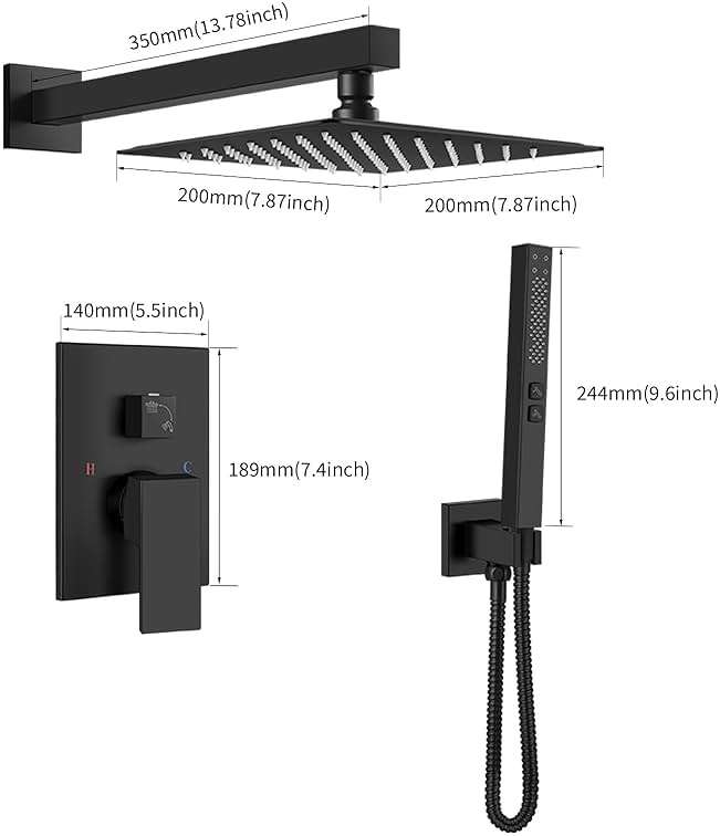 GBBNE Shower Faucet Set Rainfall Shower System with Square Showerhead and Handle Set Fixture with 2 in 1 Function Handheld Sprayer Wall Mounted Trim Repair Kit Rough-in Valve 8 Inch Matte Black - Image 2