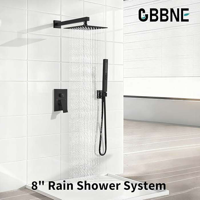 GBBNE Shower Faucet Set Rainfall Shower System with Square Showerhead and Handle Set Fixture with 2 in 1 Function Handheld Sprayer Wall Mounted Trim Repair Kit Rough-in Valve 8 Inch Matte Black - Image 3