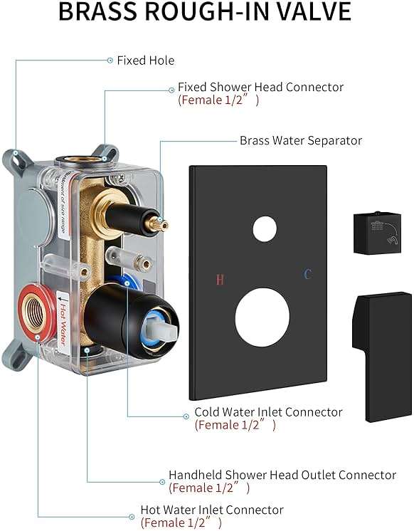 GBBNE Shower Faucet Set Rainfall Shower System with Square Showerhead and Handle Set Fixture with 2 in 1 Function Handheld Sprayer Wall Mounted Trim Repair Kit Rough-in Valve 8 Inch Matte Black - Image 6