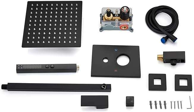 GBBNE Shower Faucet Set Rainfall Shower System with Square Showerhead and Handle Set Fixture with 2 in 1 Function Handheld Sprayer Wall Mounted Trim Repair Kit Rough-in Valve 8 Inch Matte Black - Image 9
