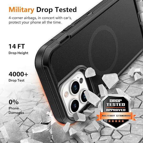TUTUKII for iPhone 13 Pro Max & 12 Pro Max Case with Belt Clip Holster, Anti-Shock, Anti-Slip, Compatible with MagSafe, 3-Layer Drop Protection, Heavy Duty Magnetic Phone Case Cover, 6.7", Black - Image 4