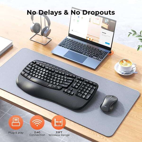 MEETION Ergonomic Keyboard and Mouse Wireless Combo, Wave Keys Natural Typing, 2.4G USB Receiver Wireless Keyboard with Wrist Rest, 4 Adjustable DPI Optical Mouse, Computer/Laptop/Windows/Mac, Black - Image 6