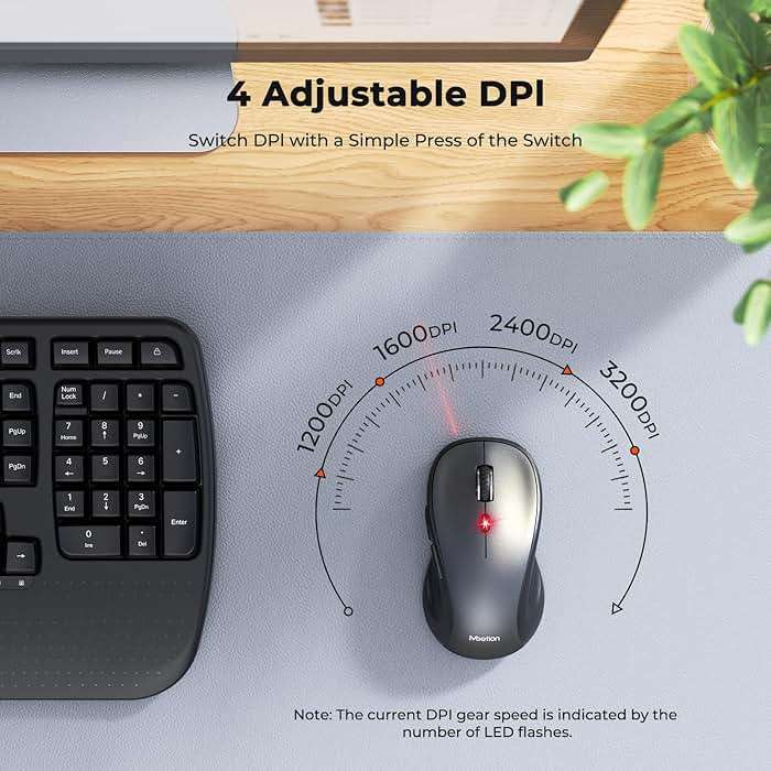 MEETION Ergonomic Keyboard and Mouse Wireless Combo, Wave Keys Natural Typing, 2.4G USB Receiver Wireless Keyboard with Wrist Rest, 4 Adjustable DPI Optical Mouse, Computer/Laptop/Windows/Mac, Black - Image 7