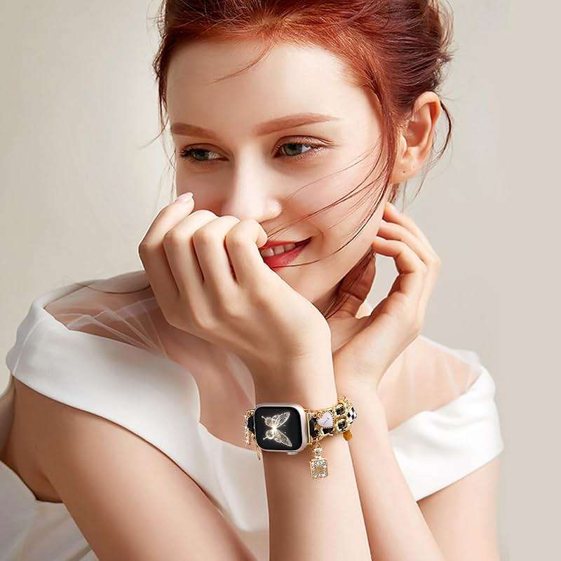 Stylish Metal Band Compatible with Apple Watch Bands for Women 40mm 38mm 41mm 44mm 42mm 45mm 46mm,Pretty Chain Strap with Apple Watch Accessories Charms for iWatch Series 11 10 9 8 7 6 5 4 3 2 1 SE - Image 4