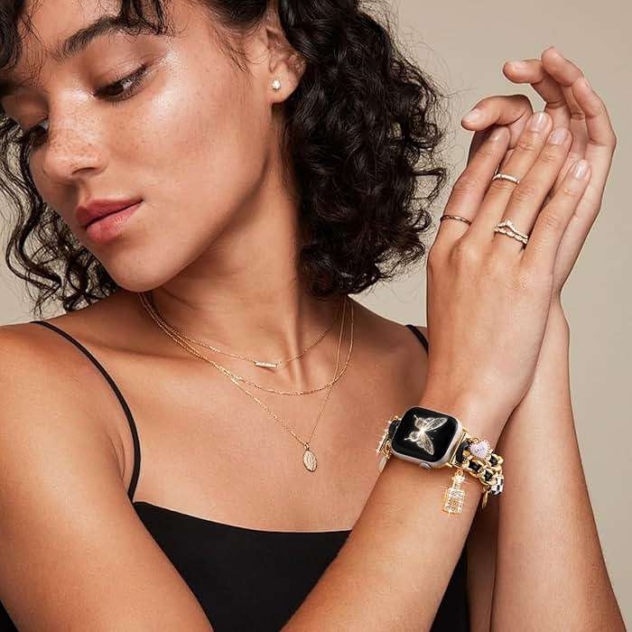 Stylish Metal Band Compatible with Apple Watch Bands for Women 40mm 38mm 41mm 44mm 42mm 45mm 46mm,Pretty Chain Strap with Apple Watch Accessories Charms for iWatch Series 11 10 9 8 7 6 5 4 3 2 1 SE - Image 8