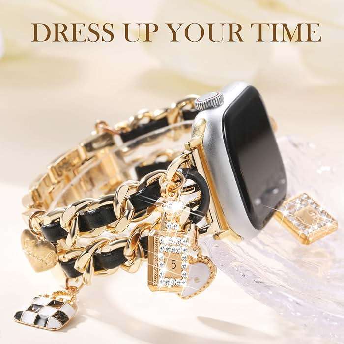 Stylish Metal Band Compatible with Apple Watch Bands for Women 40mm 38mm 41mm 44mm 42mm 45mm 46mm,Pretty Chain Strap with Apple Watch Accessories Charms for iWatch Series 11 10 9 8 7 6 5 4 3 2 1 SE - Image 9