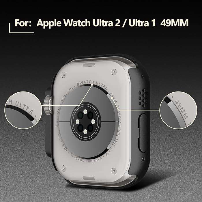 [2-Pack] Julk 49mm Black Case with Screen Protector for New 2025 Apple Watch Ultra-3, 9H Tempered Glass with Ultra-Thin Hard Protective Cover for iWatch Ultra 49mm (Matte Black) - Image 3