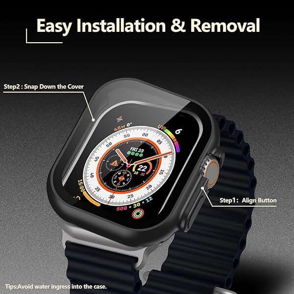 [2-Pack] Julk 49mm Black Case with Screen Protector for New 2025 Apple Watch Ultra-3, 9H Tempered Glass with Ultra-Thin Hard Protective Cover for iWatch Ultra 49mm (Matte Black) - Image 4
