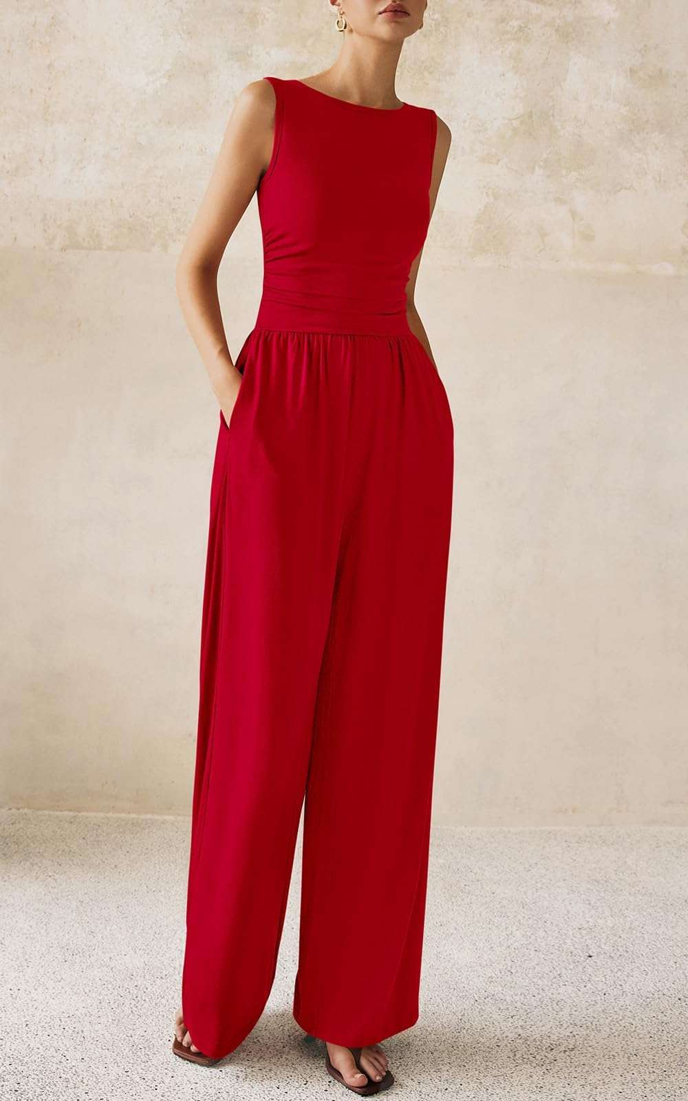 PRETTYGARDEN One Piece Jumpsuits for Women Dressy Casual Sleeveless Crewneck Wide Leg Rompers Jumpers Vacation Summer Outfits - Image 8