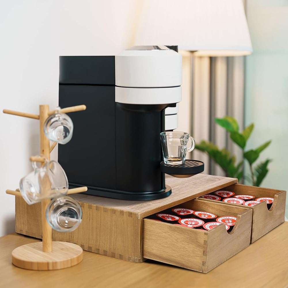 Wooden K Cup Organizer Coffee Pod Storage Box, Coffee Pods and Tea Organizer Holder, Multi Functional Desk Organizer Drawers for K-Cup Coffee Maker Brew, Coffee Station Accessories - Image 7