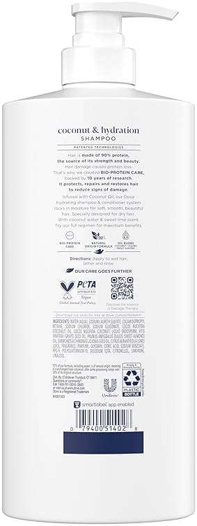 Dove Shampoo Coconut & Hydration for Dry Hair with Bio-Protein Care Technology and Coconut Oil 28 Fl Oz - Image 2