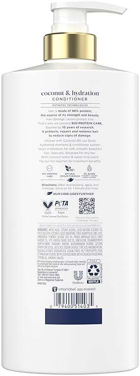 Dove Conditioner Coconut & Hydration for Dry Hair with Bio-Protein Care Technology and Coconut Oil 28 Fl Oz - Image 2