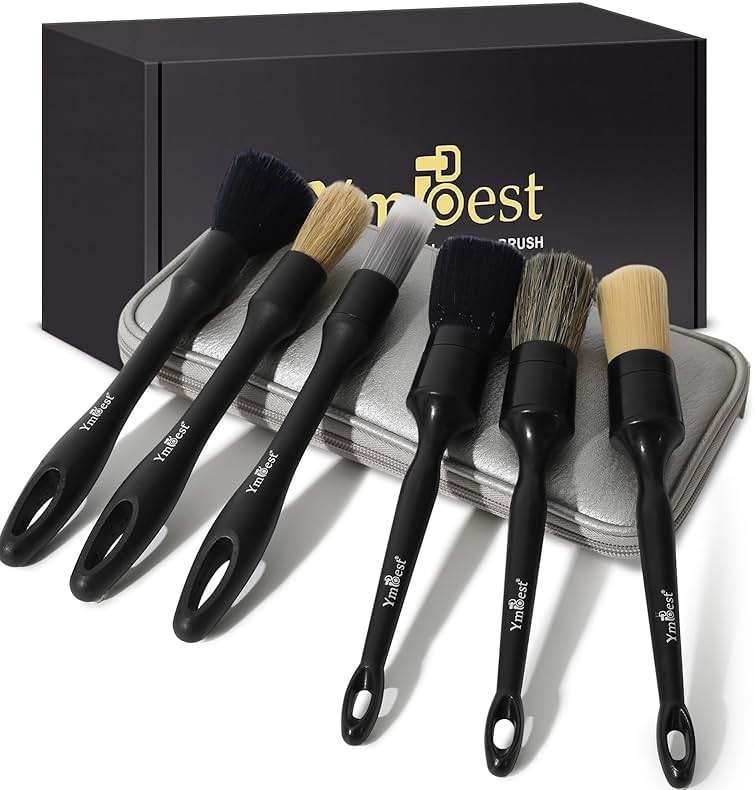 6 Pcs Interior Detailing Brush with Storage Bag - Car Detailing Brush Kit【Not Easy to Shed Bristles】- Automotive Interior Cleaning Brush for Air Vent, Leather Seat, Wheels, Emblems - Image 1
