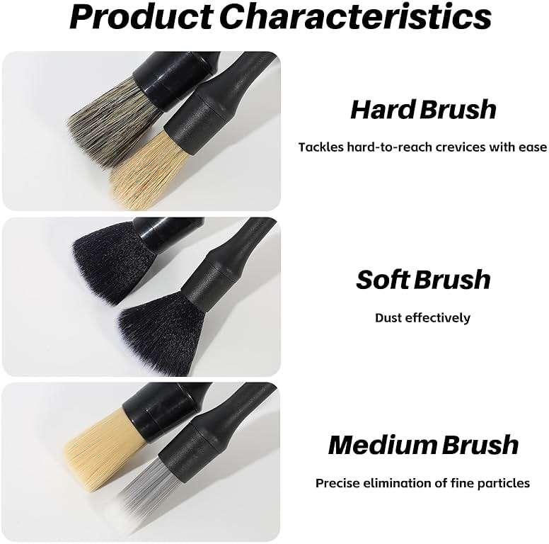 6 Pcs Interior Detailing Brush with Storage Bag - Car Detailing Brush Kit【Not Easy to Shed Bristles】- Automotive Interior Cleaning Brush for Air Vent, Leather Seat, Wheels, Emblems - Image 3