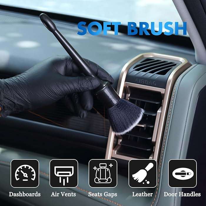 6 Pcs Interior Detailing Brush with Storage Bag - Car Detailing Brush Kit【Not Easy to Shed Bristles】- Automotive Interior Cleaning Brush for Air Vent, Leather Seat, Wheels, Emblems - Image 6