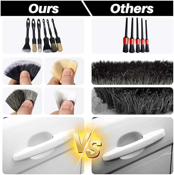 6 Pcs Interior Detailing Brush with Storage Bag - Car Detailing Brush Kit【Not Easy to Shed Bristles】- Automotive Interior Cleaning Brush for Air Vent, Leather Seat, Wheels, Emblems - Image 7