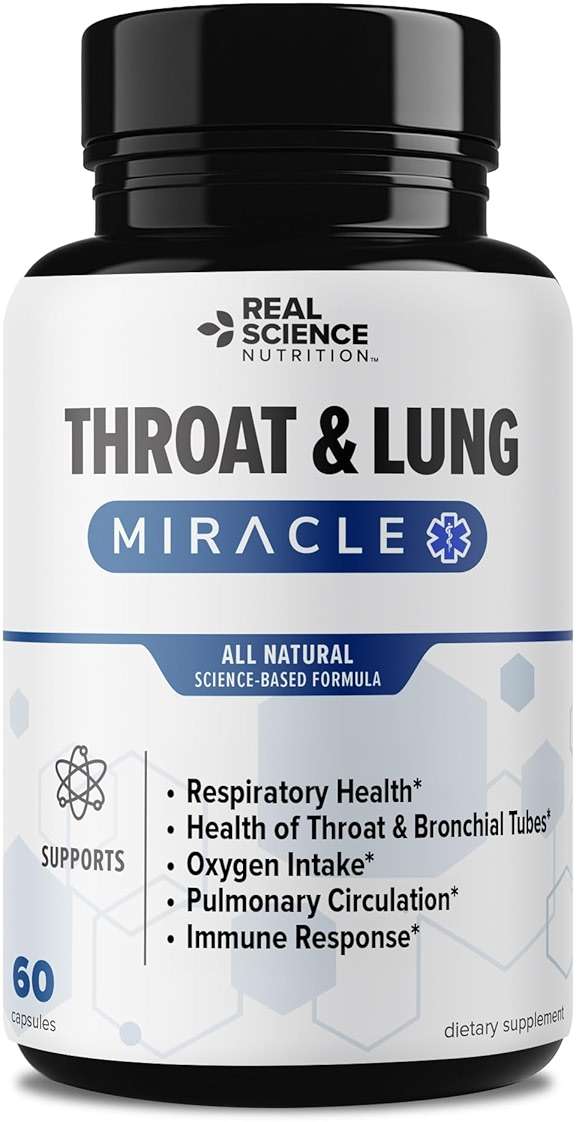 Real Science Throat & Lung Detox Capsules to Clear Mucus, Sore Throat & Support Breathing – Lung Support Supplement with Vinitrox, GABA, Vitamin C & D for Long-Term Cough & Respiratory Relief, 60 Caps - Image 1