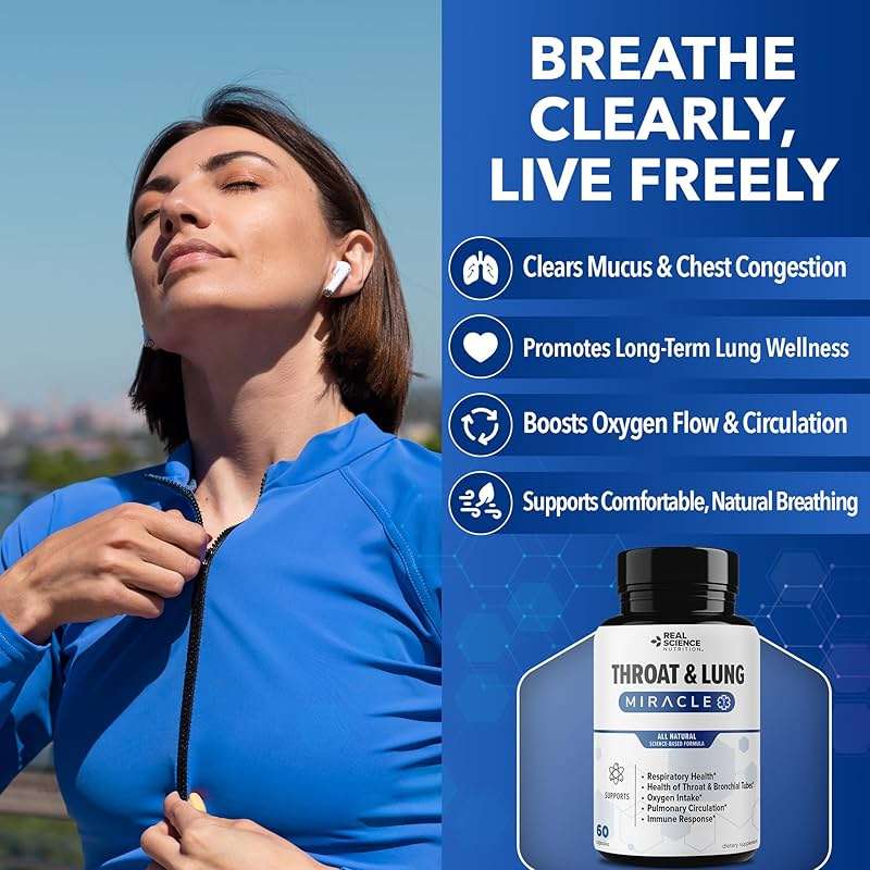 Real Science Throat & Lung Detox Capsules to Clear Mucus, Sore Throat & Support Breathing – Lung Support Supplement with Vinitrox, GABA, Vitamin C & D for Long-Term Cough & Respiratory Relief, 60 Caps - Image 2
