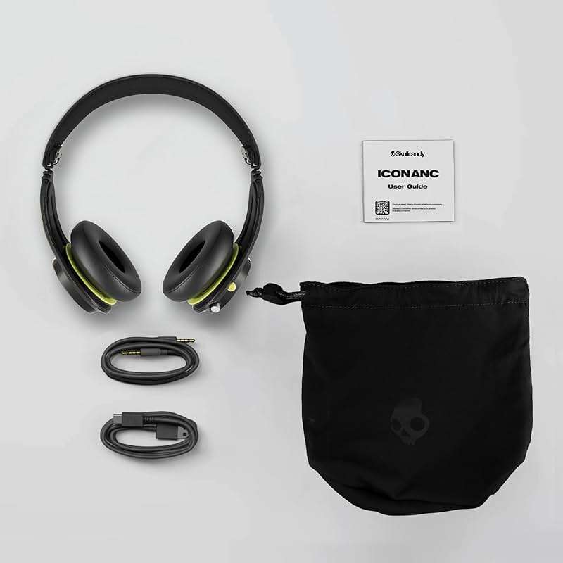 Skullcandy Icon ANC Wireless On-Ear Bluetooth Headphones, Active Noise Cancelling, 60 Hours Battery, Sweat Water Resistant, Foldable Durable Travel Ready, Microphone for iPhone Android - True Black - Image 6