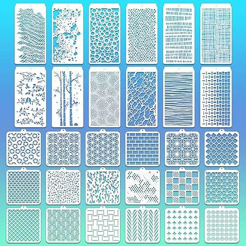 30 Pcs Abstract Layering Stencils - Mixed Media Spray Paint Stencils, Reusable Geometric Christmas Painting Templates for Wall & Canvas - Image 1