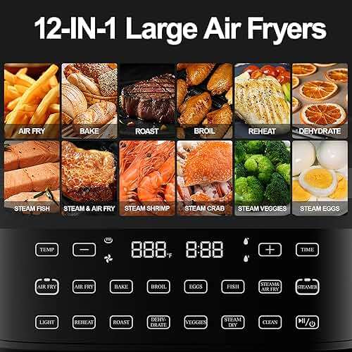 Steam Air Fryer, Self Cleaning Smart Air Fryers, with Visible Window, 1700W High Power Airfryer, 7.5 QT for Family of 4-6, Whisper Quiet Technology, 12-in-1Presets, Dishwasher Safe Non Stick Basket - Image 4