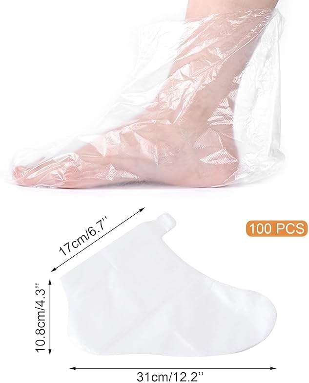 Quacc 100 PCS Plastic Disposable Foot Covers, Paraffin Bath Liners for Feet, Clear Foot Mask Socks for Pedicure, Spa, Trial Shoe - Image 2