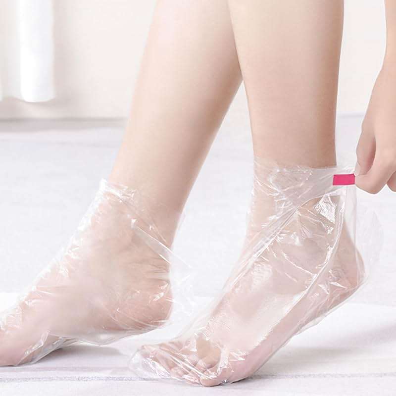 Quacc 100 PCS Plastic Disposable Foot Covers, Paraffin Bath Liners for Feet, Clear Foot Mask Socks for Pedicure, Spa, Trial Shoe - Image 5