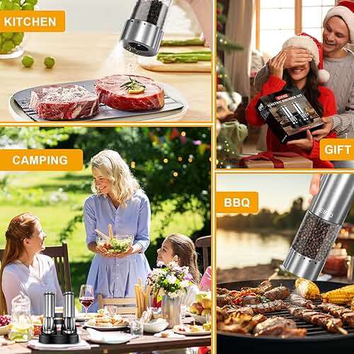 EIHO Electric Salt and Pepper Grinder Set USB Rechargeable, Upgraded External Adjustable Coarseness, Stainless Steel Automatic Salt and Pepper Shakers Mills with LED Light, House Warming Cooking Gifts - Image 7
