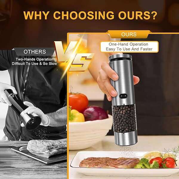EIHO Electric Salt and Pepper Grinder Set USB Rechargeable, Upgraded External Adjustable Coarseness, Stainless Steel Automatic Salt and Pepper Shakers Mills with LED Light, House Warming Cooking Gifts - Image 8