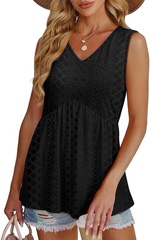 OFEEFAN Womens Tank Tops 2025 Flowy Peplum Tops for Women Dressy Sleeveless V Neck Babydoll Tank Tops - Image 2