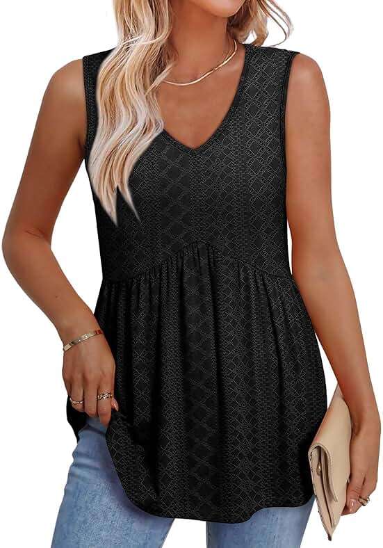 OFEEFAN Womens Tank Tops 2025 Flowy Peplum Tops for Women Dressy Sleeveless V Neck Babydoll Tank Tops - Image 3