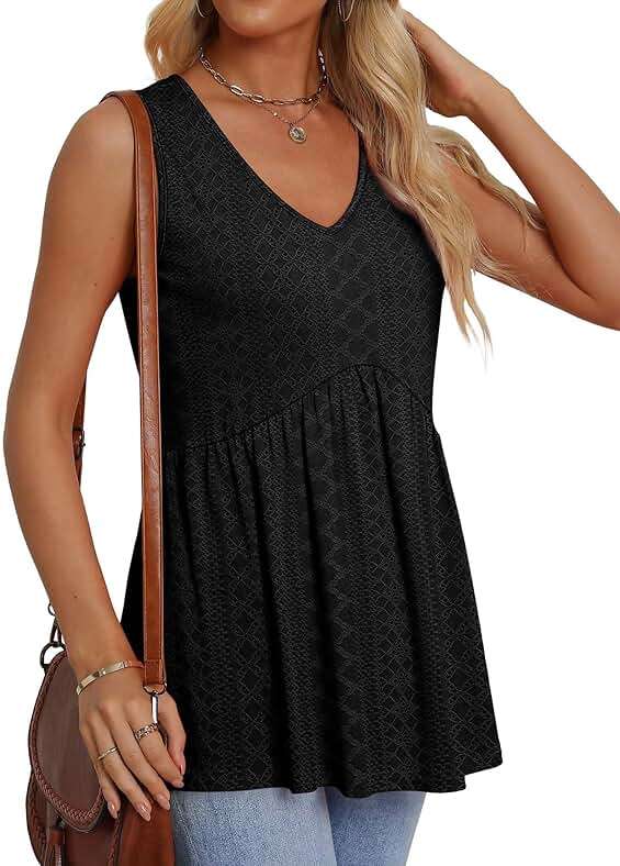 OFEEFAN Womens Tank Tops 2025 Flowy Peplum Tops for Women Dressy Sleeveless V Neck Babydoll Tank Tops - Image 4
