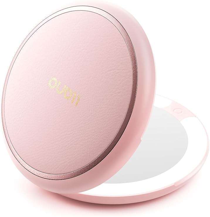 llano Compact Mirror, Lighted Travel Makeup Mirror with 1X/2X Magnifying Double Sided Dimmable Portable Pocket Mirror for Handbag and Pocket,Foldable Compact Mirror 3.6"L x 0.8"W, USB Charging (Pink) - Image 1