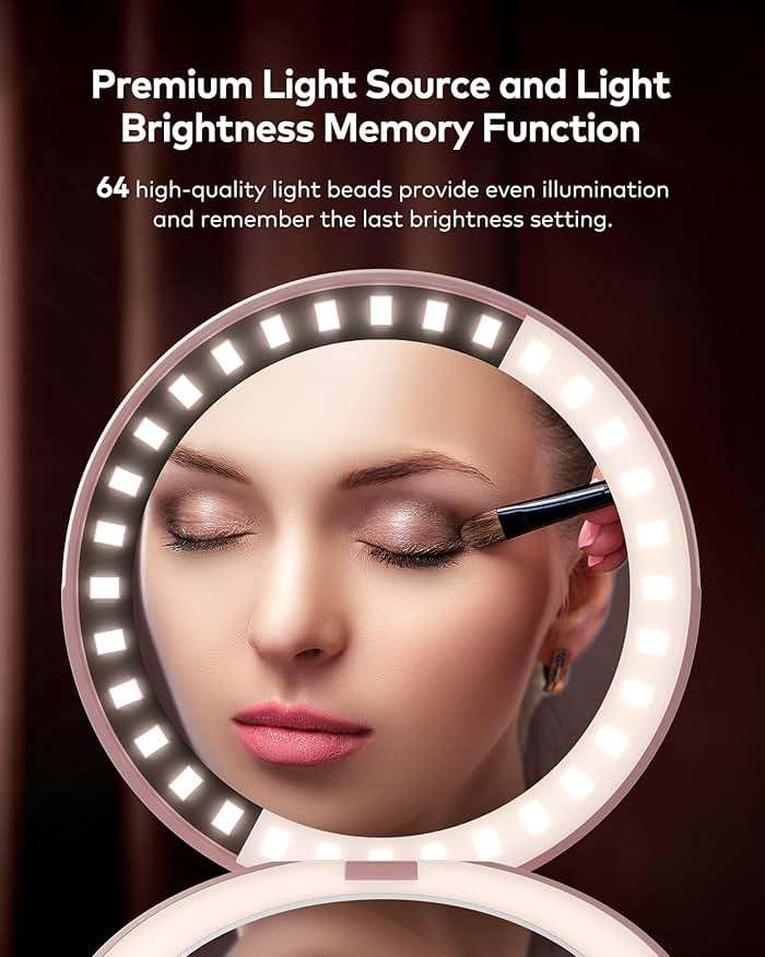 llano Compact Mirror, Lighted Travel Makeup Mirror with 1X/2X Magnifying Double Sided Dimmable Portable Pocket Mirror for Handbag and Pocket,Foldable Compact Mirror 3.6"L x 0.8"W, USB Charging (Pink) - Image 4