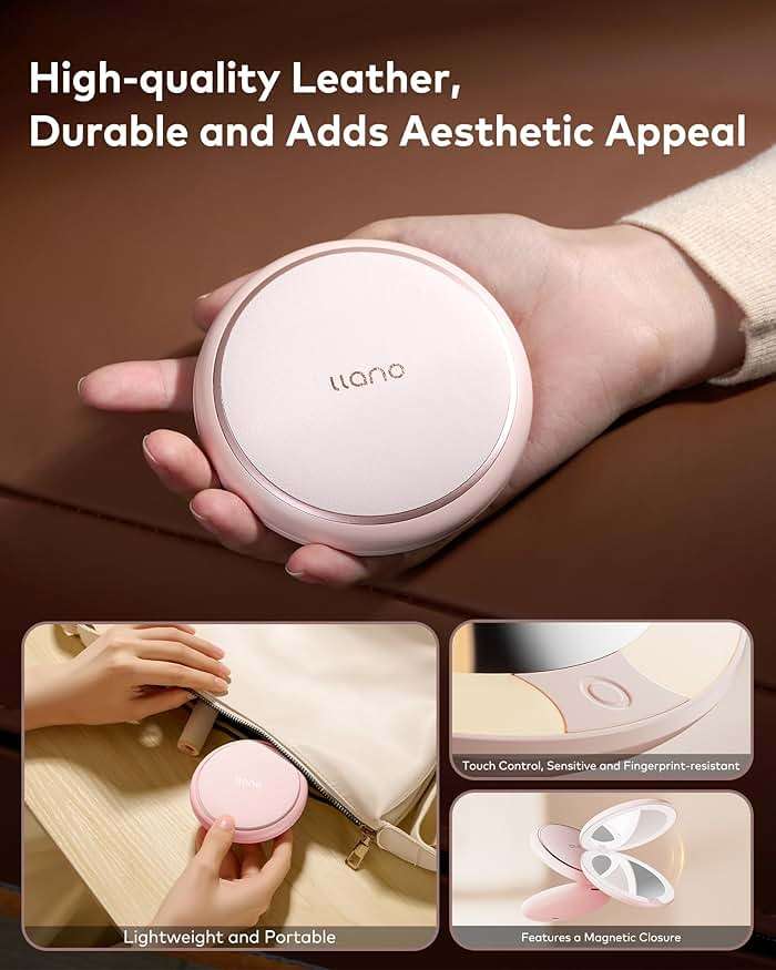 llano Compact Mirror, Lighted Travel Makeup Mirror with 1X/2X Magnifying Double Sided Dimmable Portable Pocket Mirror for Handbag and Pocket,Foldable Compact Mirror 3.6"L x 0.8"W, USB Charging (Pink) - Image 6