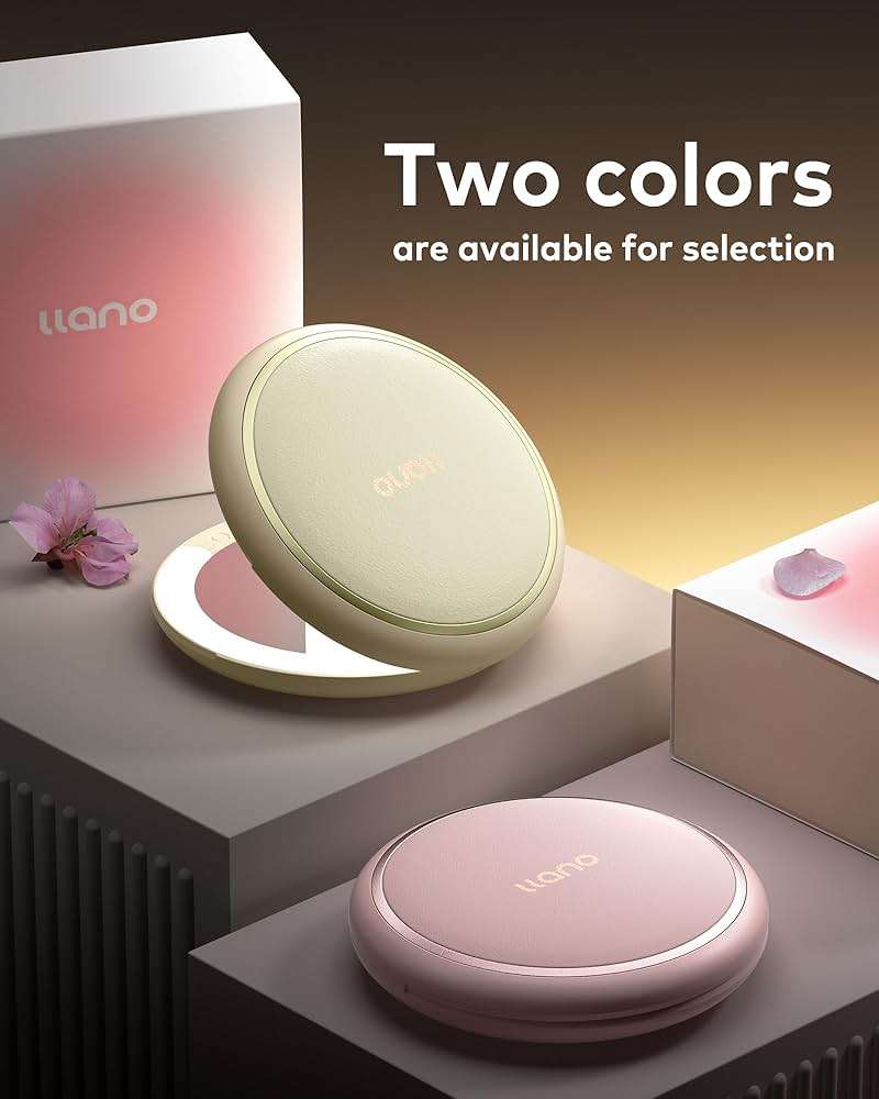 llano Compact Mirror, Lighted Travel Makeup Mirror with 1X/2X Magnifying Double Sided Dimmable Portable Pocket Mirror for Handbag and Pocket,Foldable Compact Mirror 3.6"L x 0.8"W, USB Charging (Pink) - Image 7