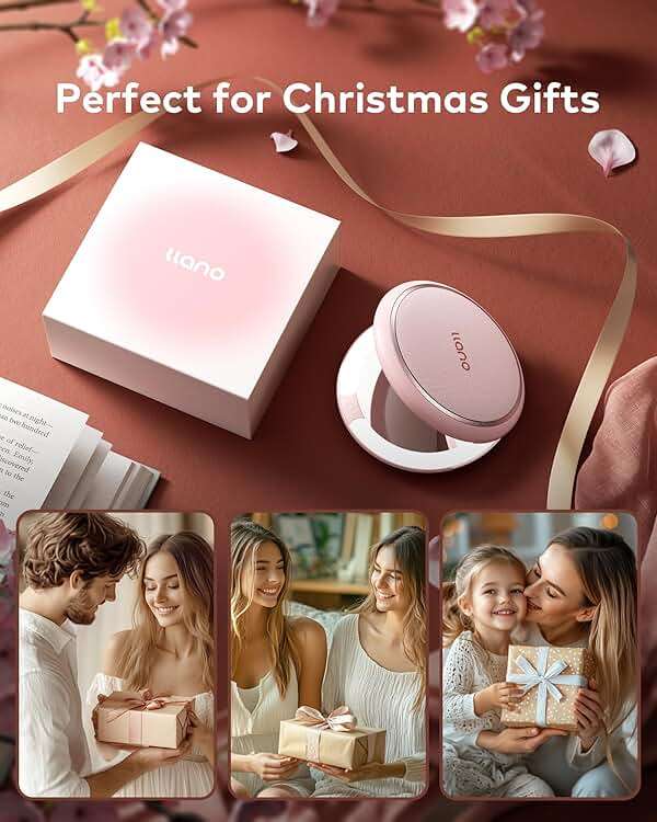 llano Compact Mirror, Lighted Travel Makeup Mirror with 1X/2X Magnifying Double Sided Dimmable Portable Pocket Mirror for Handbag and Pocket,Foldable Compact Mirror 3.6"L x 0.8"W, USB Charging (Pink) - Image 8