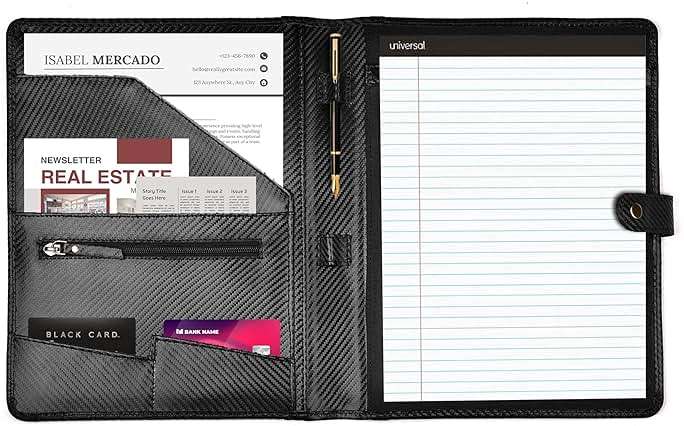 LEATHER VILLAGE Portfolio Professional Organizer – Carbon Fiber Genuine Leather Padfolio Resume Folder for A4 Letter Pad with Pen Holder, Business Card Slots – Ideal for Men & Women - Black - Image 5