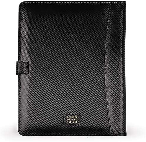LEATHER VILLAGE Portfolio Professional Organizer – Carbon Fiber Genuine Leather Padfolio Resume Folder for A4 Letter Pad with Pen Holder, Business Card Slots – Ideal for Men & Women - Black - Image 6