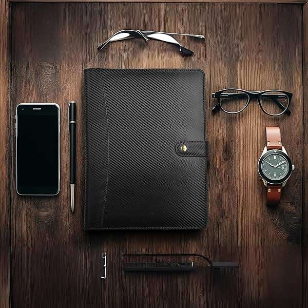 LEATHER VILLAGE Portfolio Professional Organizer – Carbon Fiber Genuine Leather Padfolio Resume Folder for A4 Letter Pad with Pen Holder, Business Card Slots – Ideal for Men & Women - Black - Image 7
