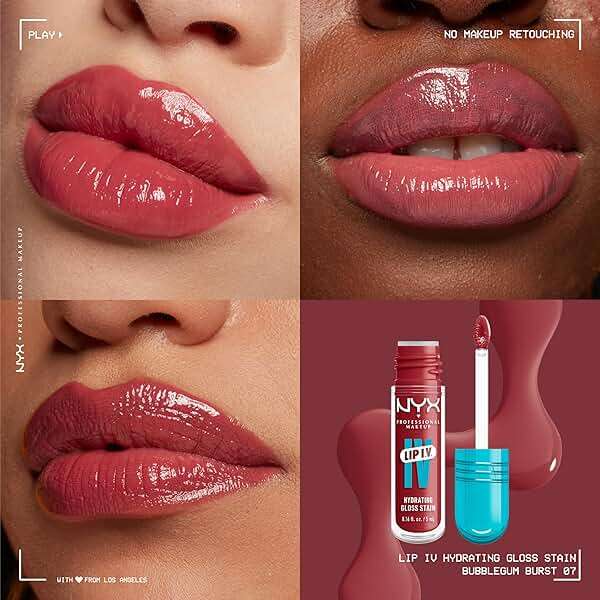 NYX PROFESSIONAL MAKEUP Lip IV Hydrating Glossy Lip Stain with 12HR Hydration - Bubblegum Burst (Pink) - Image 3