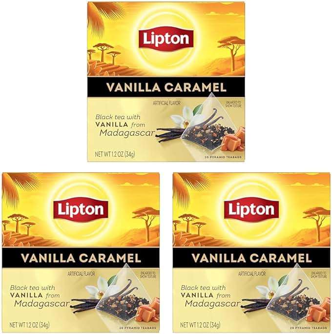 Lipton Black Tea Vanilla Caramel, Pyramid Tea Bags, Flavored Teabags for a Refreshing Cup of Tea, 20 Total Tea Bags (Pack of 3) - Image 2