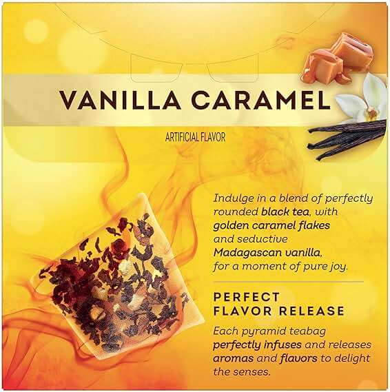 Lipton Black Tea Vanilla Caramel, Pyramid Tea Bags, Flavored Teabags for a Refreshing Cup of Tea, 20 Total Tea Bags (Pack of 3) - Image 4
