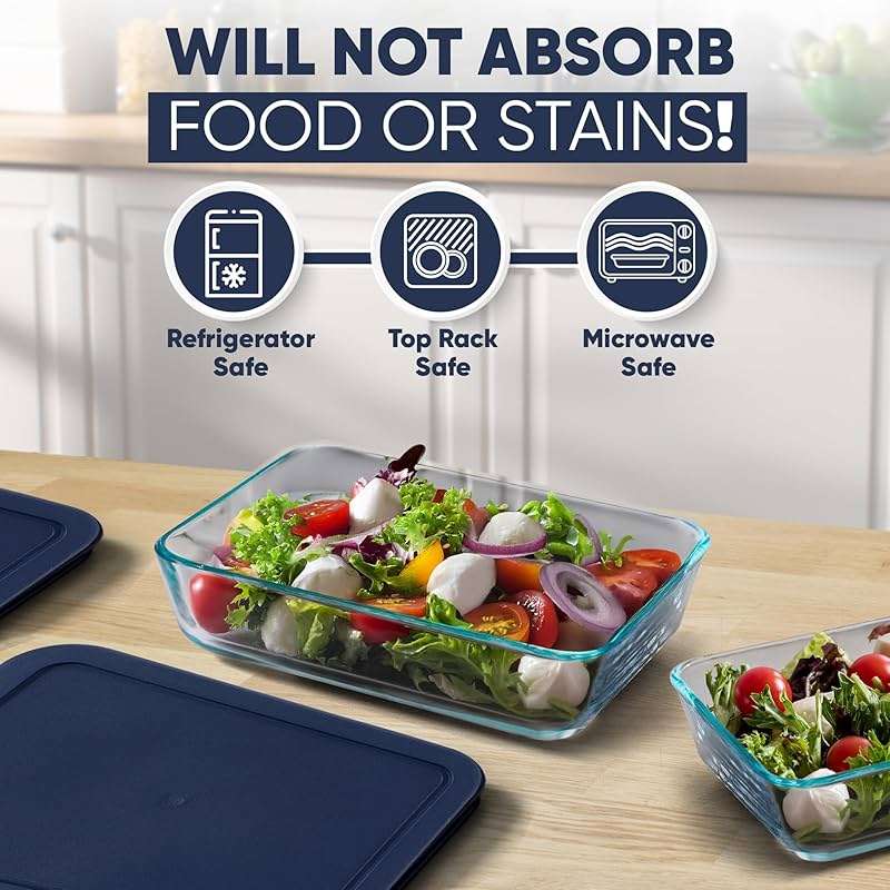 Replacement Rectangular Lids for Pyrex Glass Food Storage Containers (2) 3-Cup (2) 6-Cup (1) 11-Cup (Navy) - Image 4