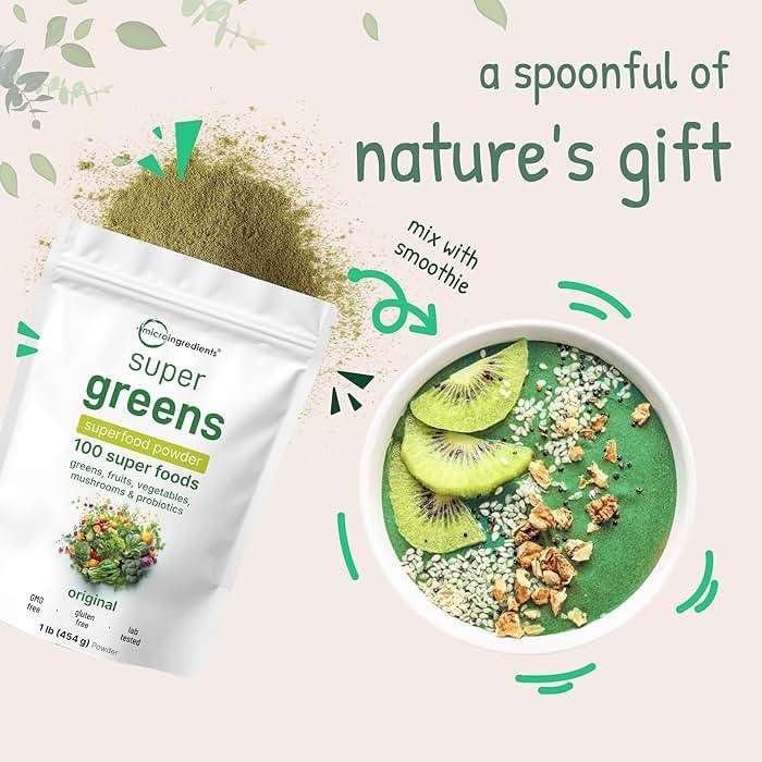 Micro Ingredients Super Greens Powder, 1lb | 100 Superfood Blend with Daily Greens, Probiotics, Fruits, Vegetables & Mushrooms | Source of Vegan Protein & Enzymes | Non-GMO, Gluten-Free, No Additives - Image 6