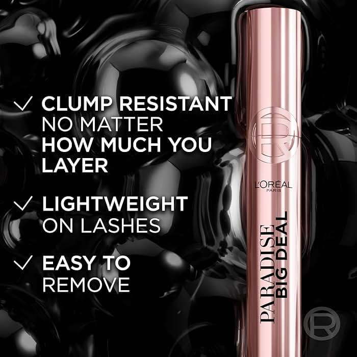 L'Oreal Paris Paradise Big Deal Mascara, Volumizing and Lengthening Formula, Buildable, Clump Resistant, Washable Blackest Black Mascara, 0.33 Fl Oz - Image 7